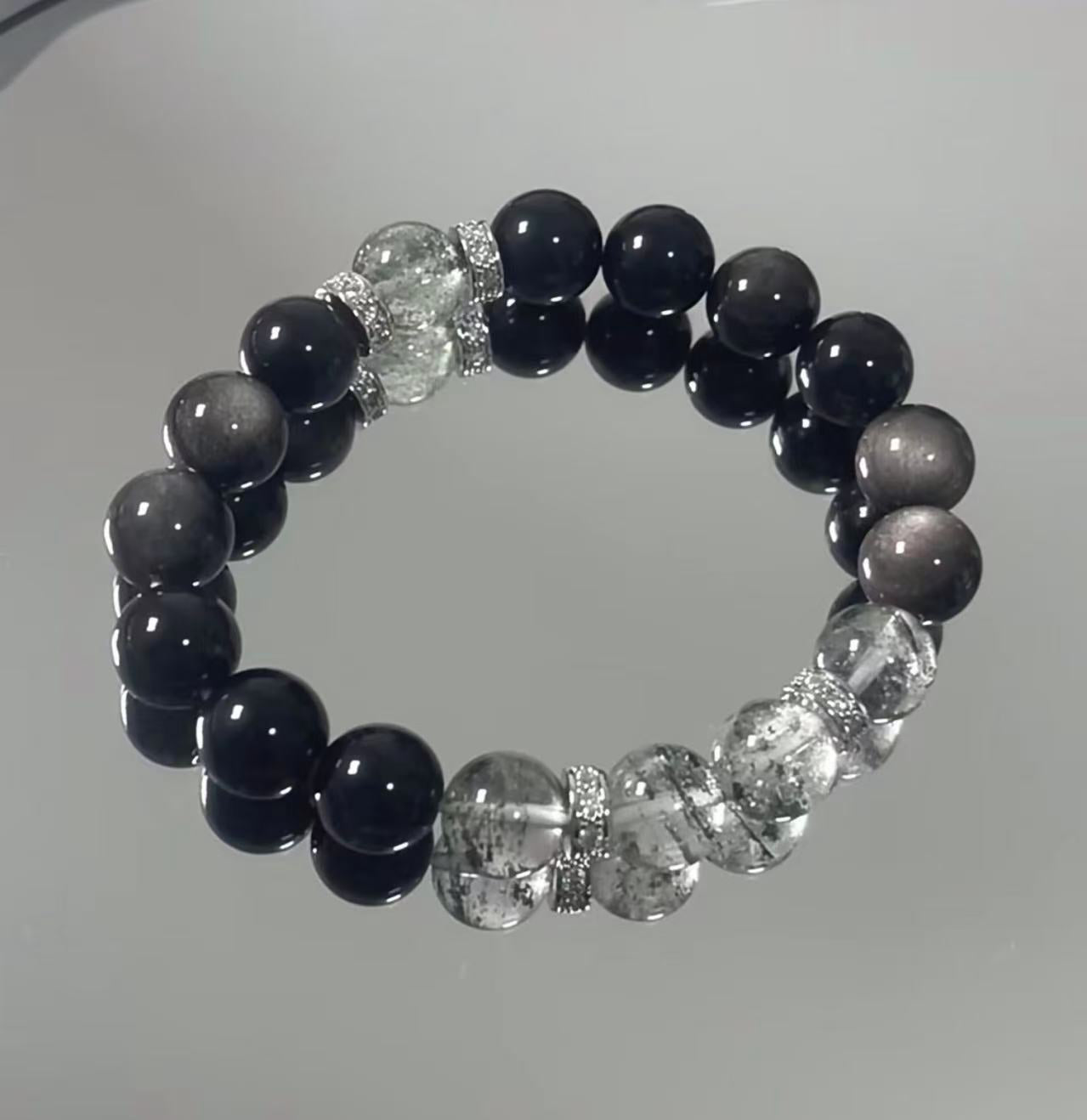 Night Clarity – Obsidian & Phantom Quartz Bracelet